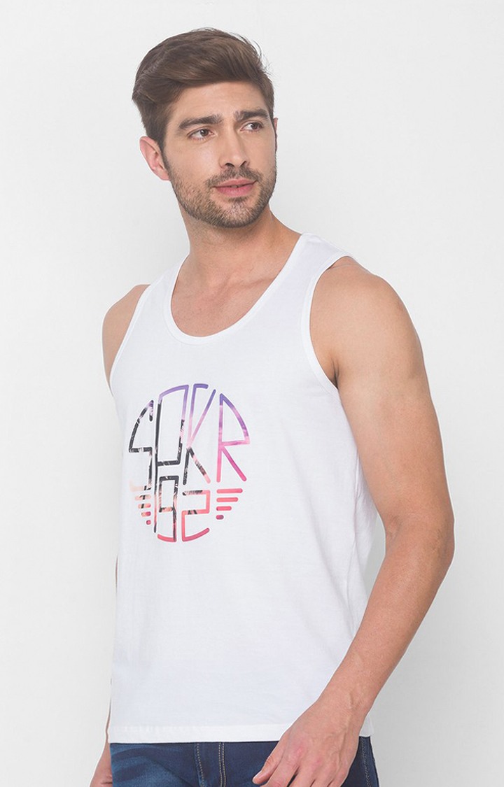Spykar White Cotton T-Shirts (Slim)