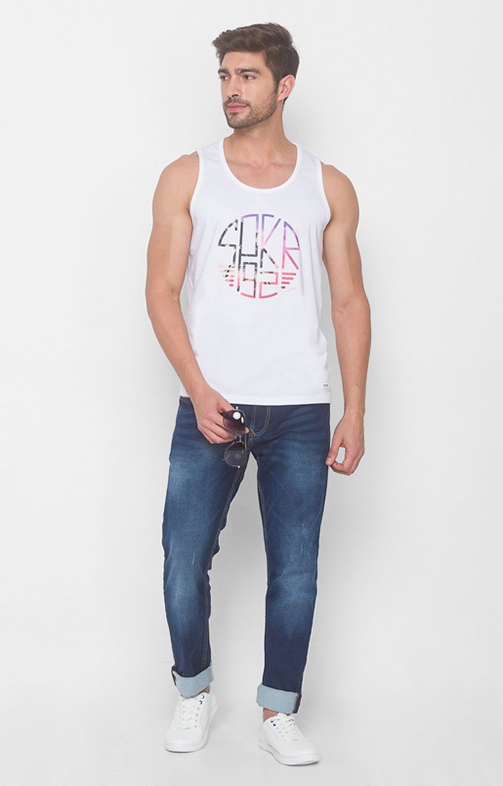 Spykar White Cotton T-Shirts (Slim)