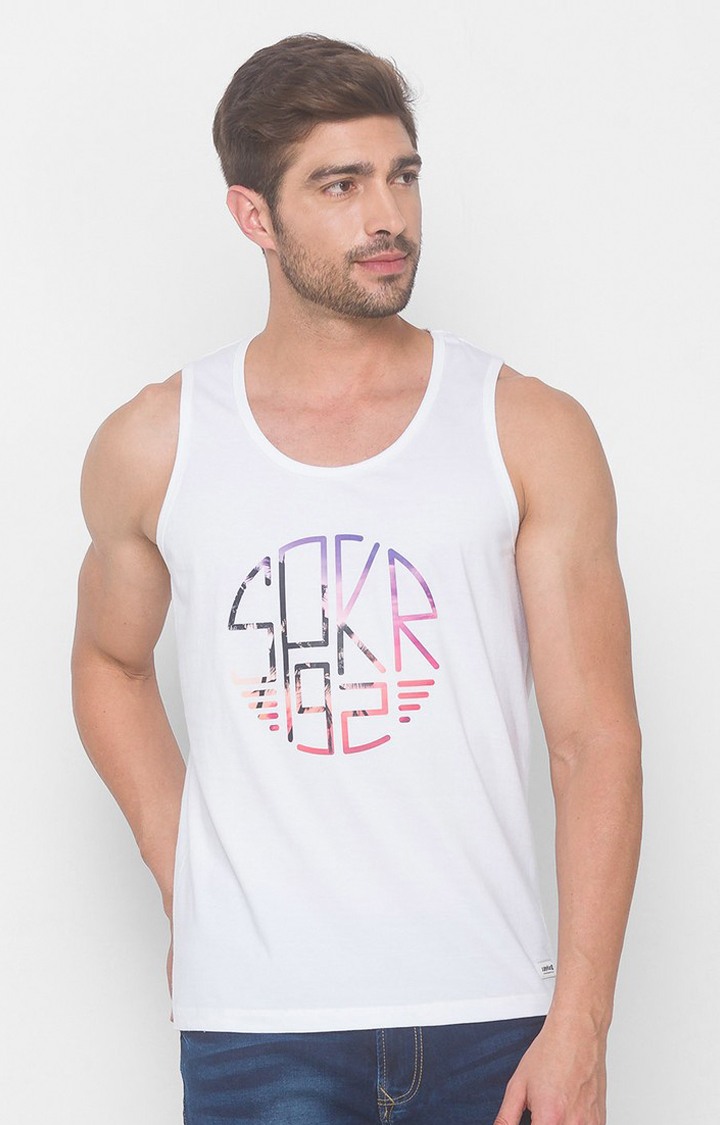 Spykar White Cotton T-Shirts (Slim)