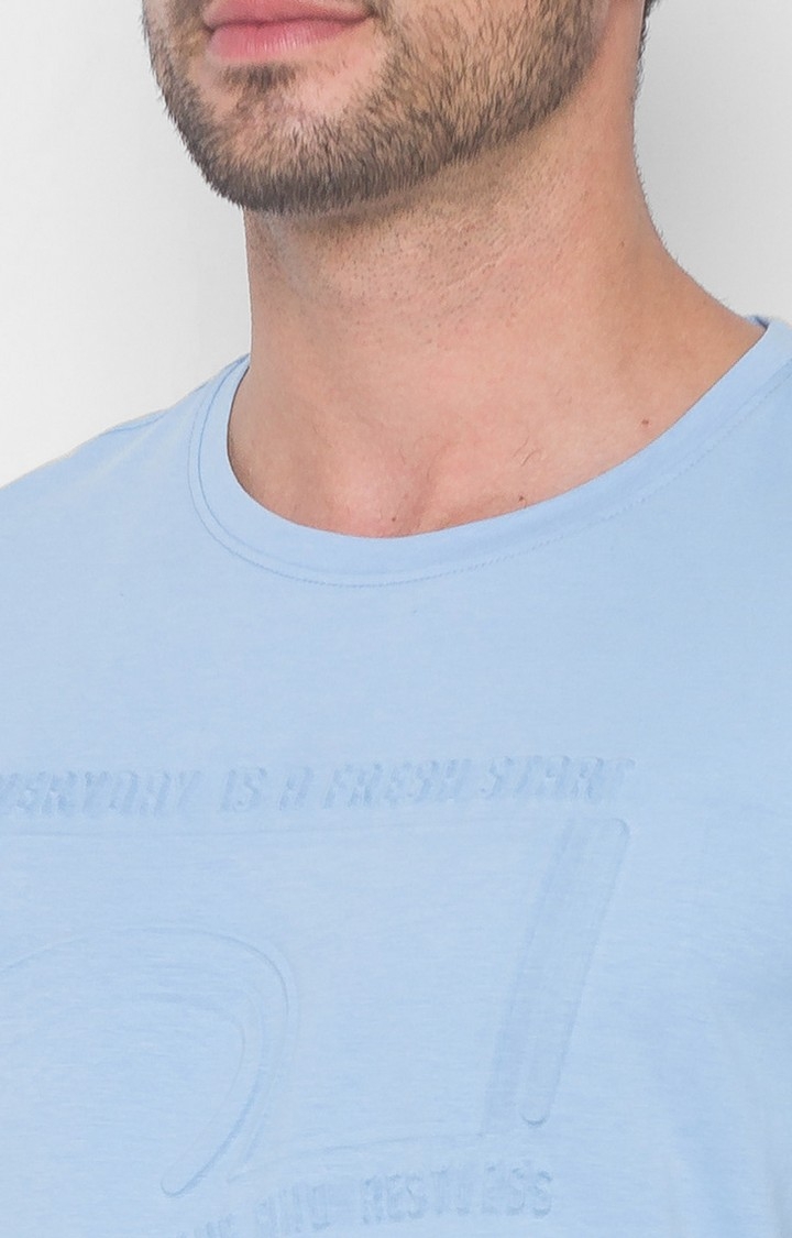Spykar | Spykar Blue Cotton Slim Fit T-Shirt For Men 4
