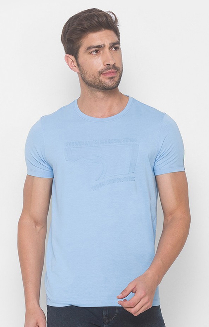 Spykar | Spykar Blue Cotton Slim Fit T-Shirt For Men 0