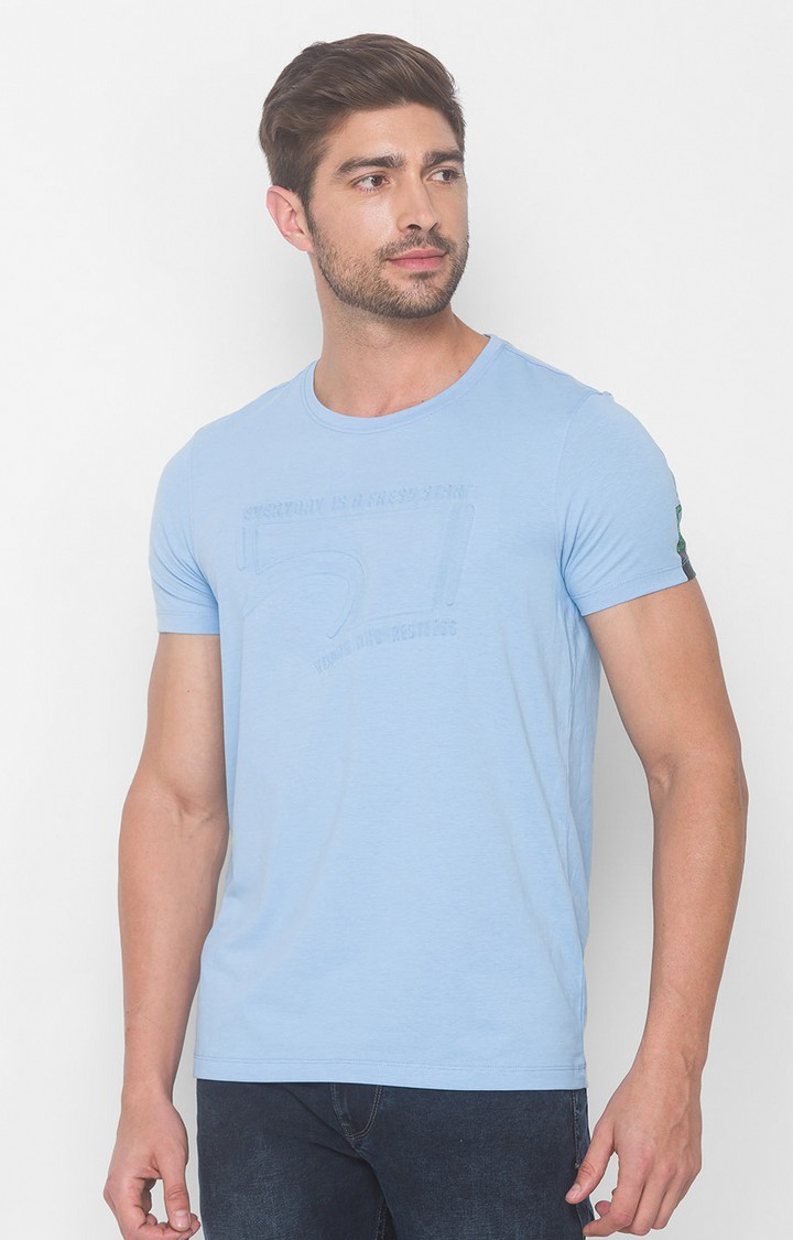 Spykar | Spykar Blue Cotton Slim Fit T-Shirt For Men 2