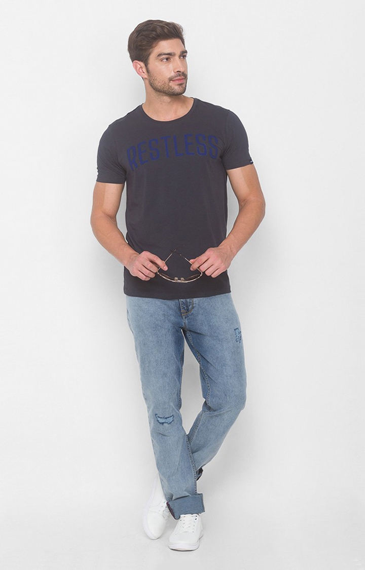 spykar | Spykar Grey Cotton Slim Fit T-Shirt For Men 1