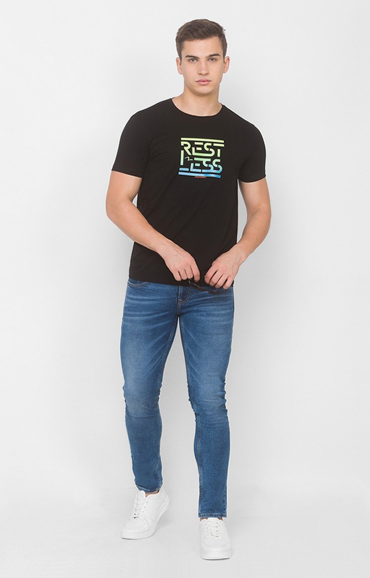 Spykar Black Blended T-Shirts (Slim)