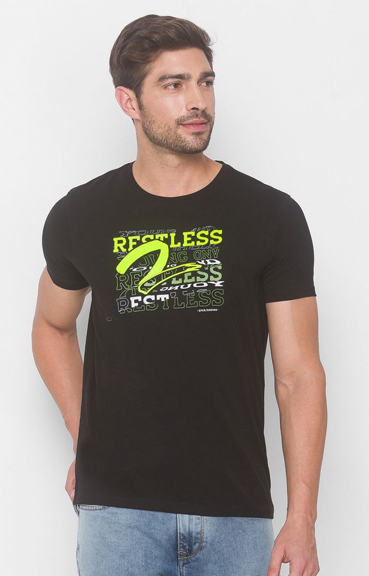 Spykar Black Blended T-Shirts (Slim)