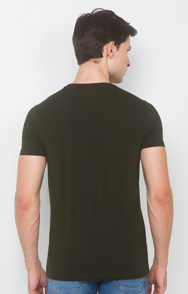 spykar | Spykar Bottle Green Blended T-Shirts (Slim) 3
