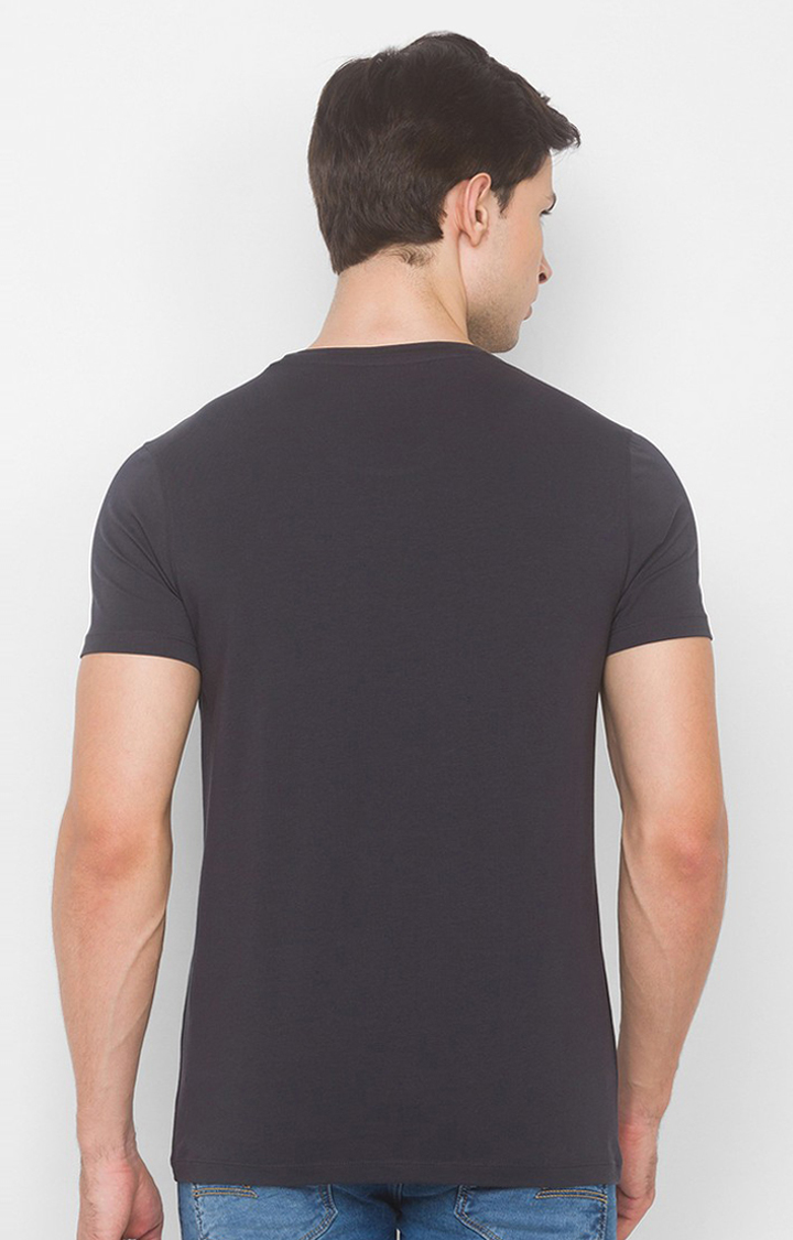 Spykar Slate Grey Blended T-Shirts (Slim)