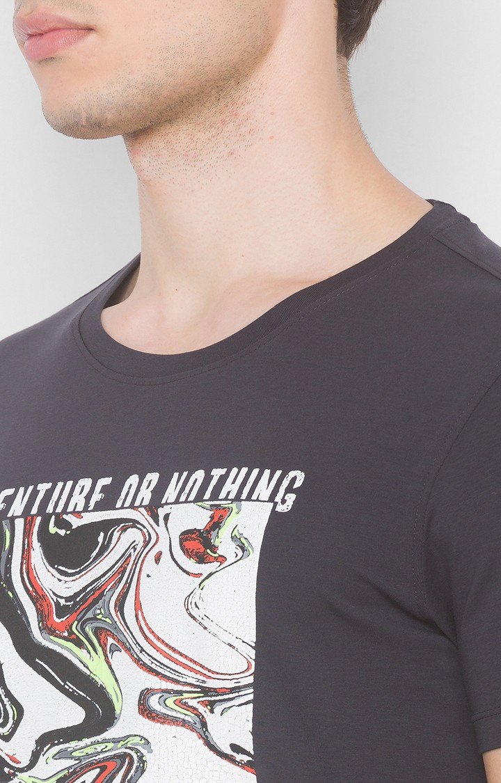 Spykar Slate Grey Blended T-Shirts (Slim)