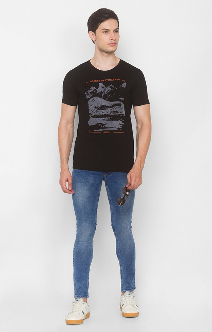 spykar | Spykar Black Cotton Slim Fit T-Shirt For Men 1