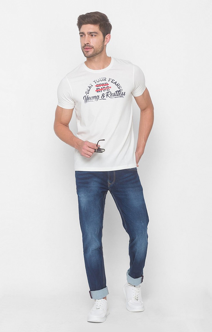 spykar | Spykar White Cotton Slim Fit T-Shirt For Men 1