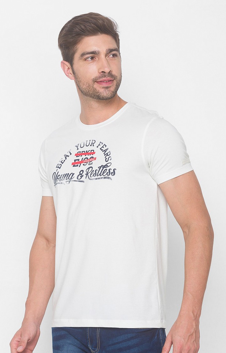 spykar | Spykar White Cotton Slim Fit T-Shirt For Men 2