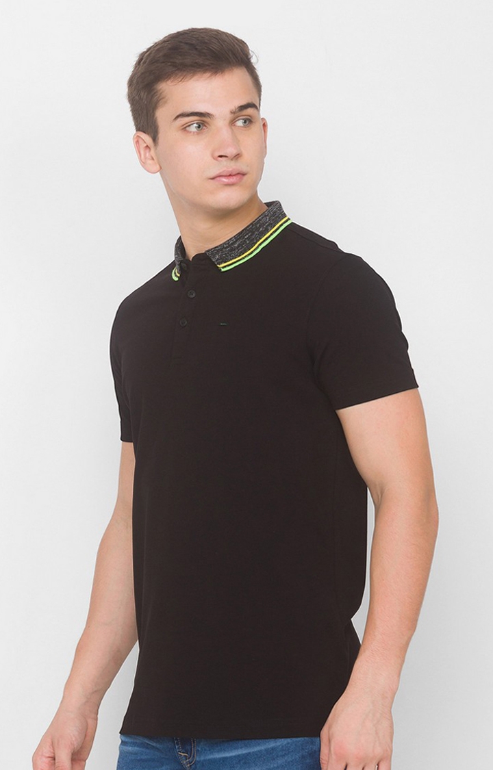 spykar | Spykar Black Cotton Slim Fit polos T-Shirt For Men 2