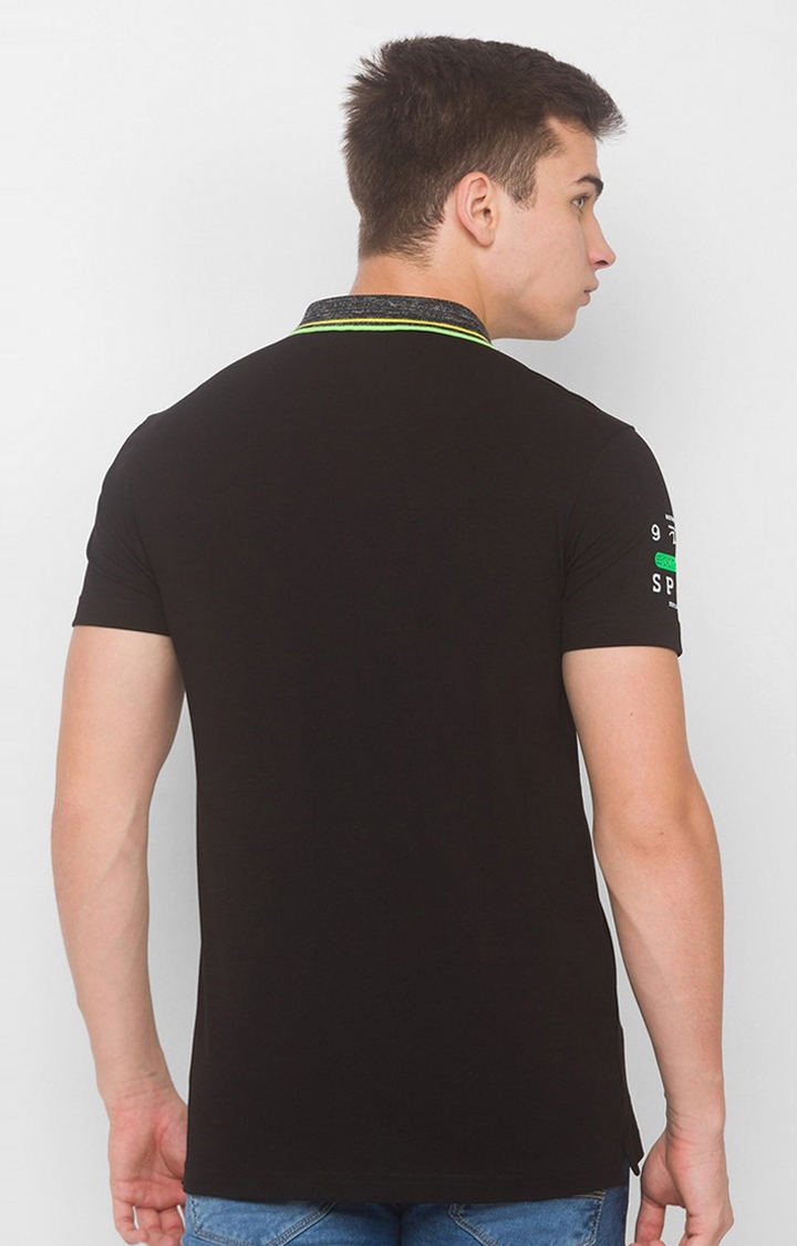 spykar | Spykar Black Cotton Slim Fit polos T-Shirt For Men 3