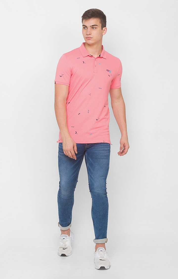 spykar | Spykar Pink Cotton Slim Fit Polo T-Shirt For Men 1