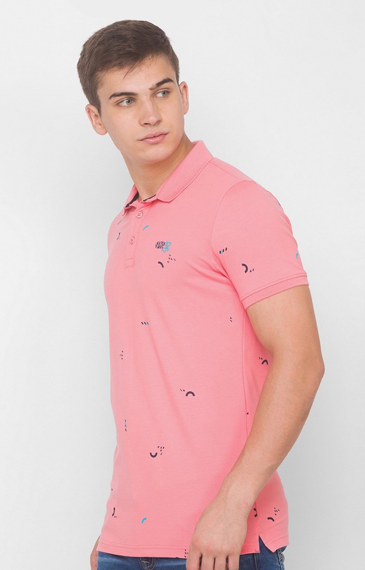 spykar | Spykar Pink Cotton Slim Fit Polo T-Shirt For Men 2