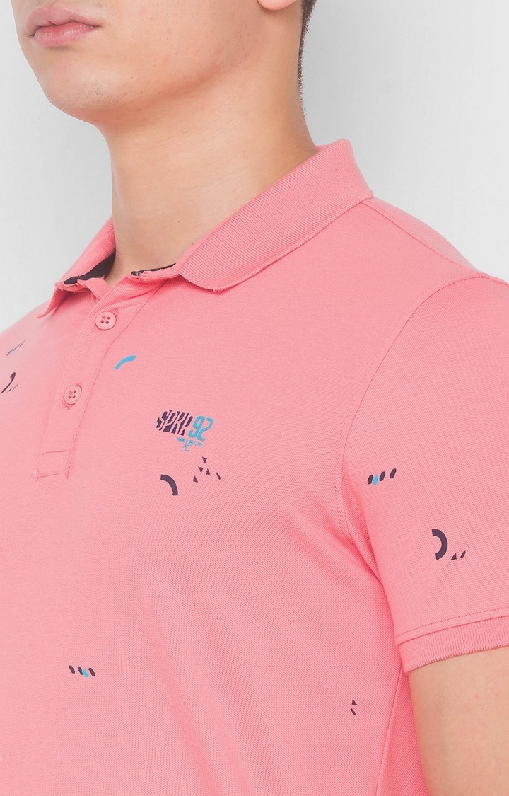 spykar | Spykar Pink Cotton Slim Fit Polo T-Shirt For Men 4