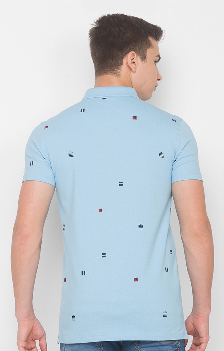 Spykar Blue Cotton Slim Fit Polo T-Shirt For Men