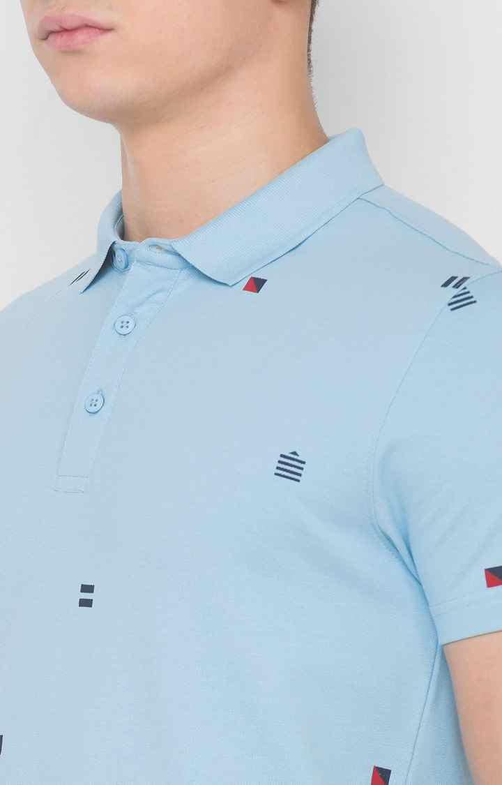 Spykar Blue Cotton Slim Fit Polo T-Shirt For Men