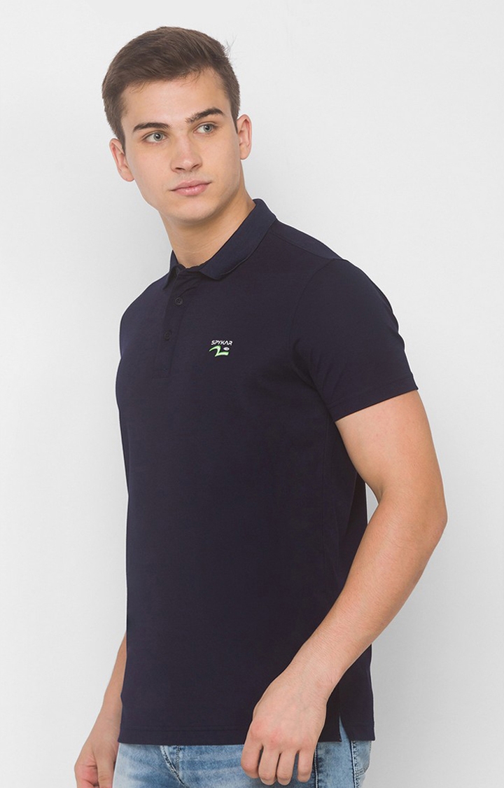 spykar | Spykar Navy Blue Blended Polo T-Shirts (Slim) 2
