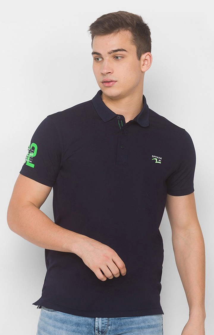 spykar | Spykar Navy Blue Blended Polo T-Shirts (Slim) 0