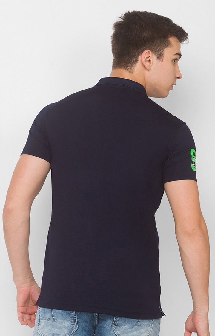 spykar | Spykar Navy Blue Blended Polo T-Shirts (Slim) 3