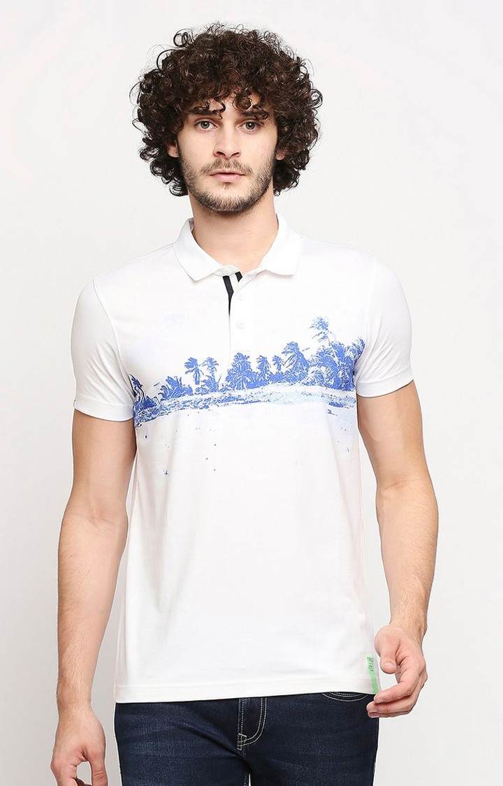Spykar White Cotton Slim Fit Polo T-Shirt For Men