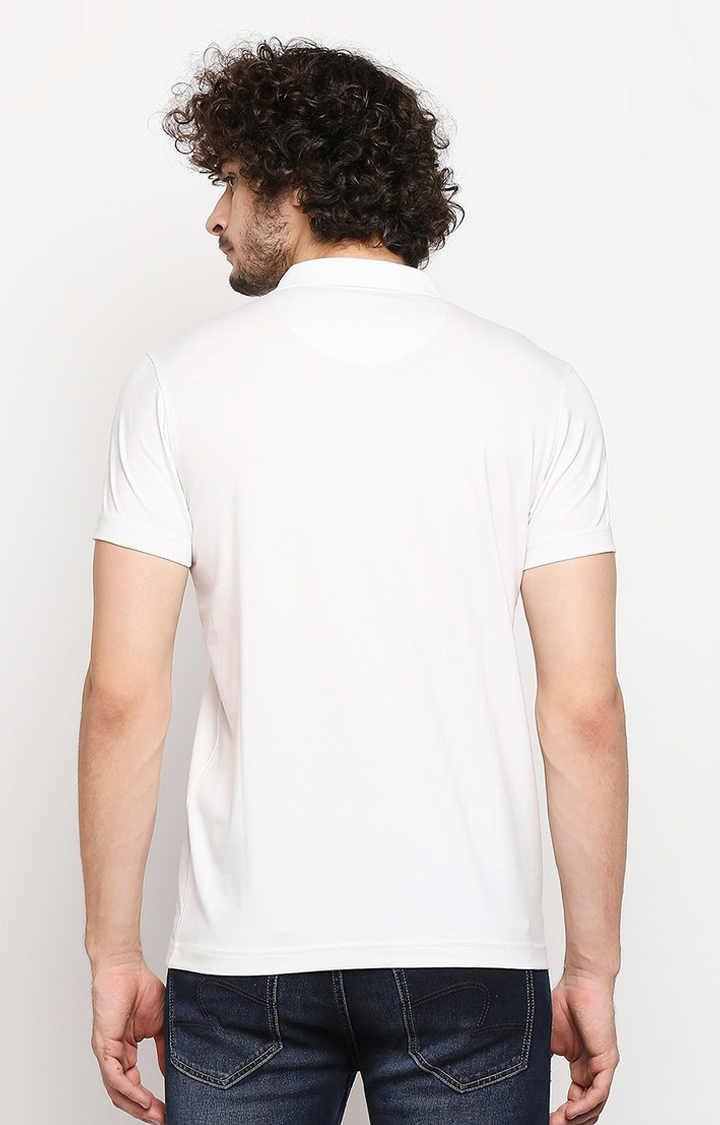 Spykar White Cotton Slim Fit Polo T-Shirt For Men