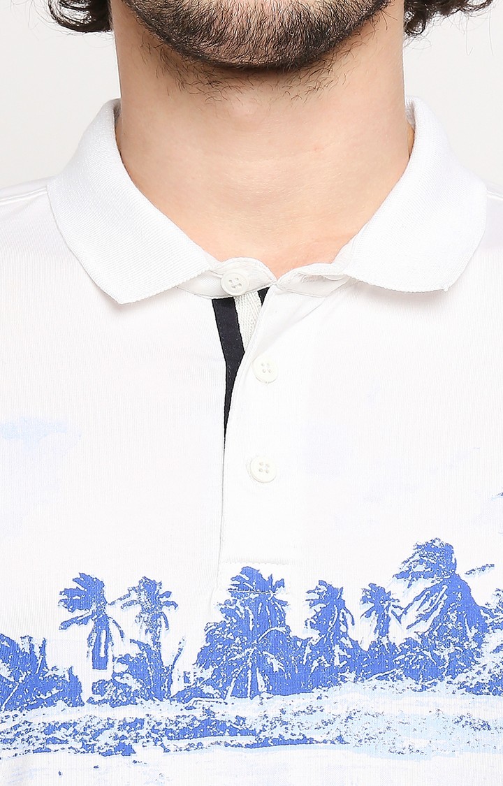 Spykar White Cotton Slim Fit Polo T-Shirt For Men