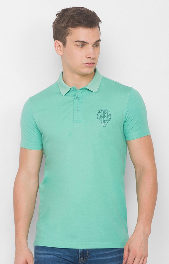 spykar | Spykar Green Blended Polo T-Shirts (Slim) 0