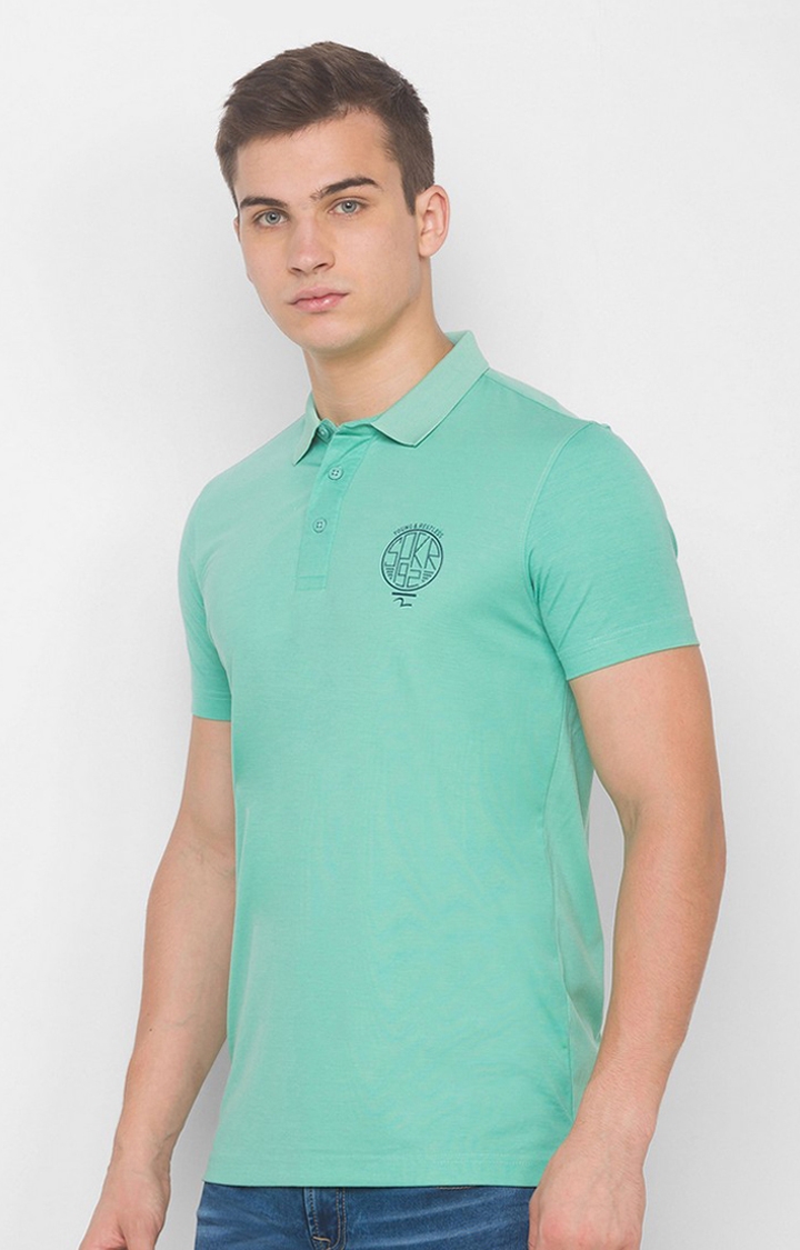 spykar | Spykar Green Blended Polo T-Shirts (Slim) 2