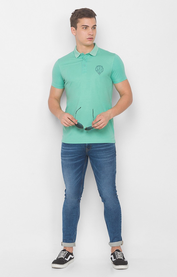 spykar | Spykar Green Blended Polo T-Shirts (Slim) 1