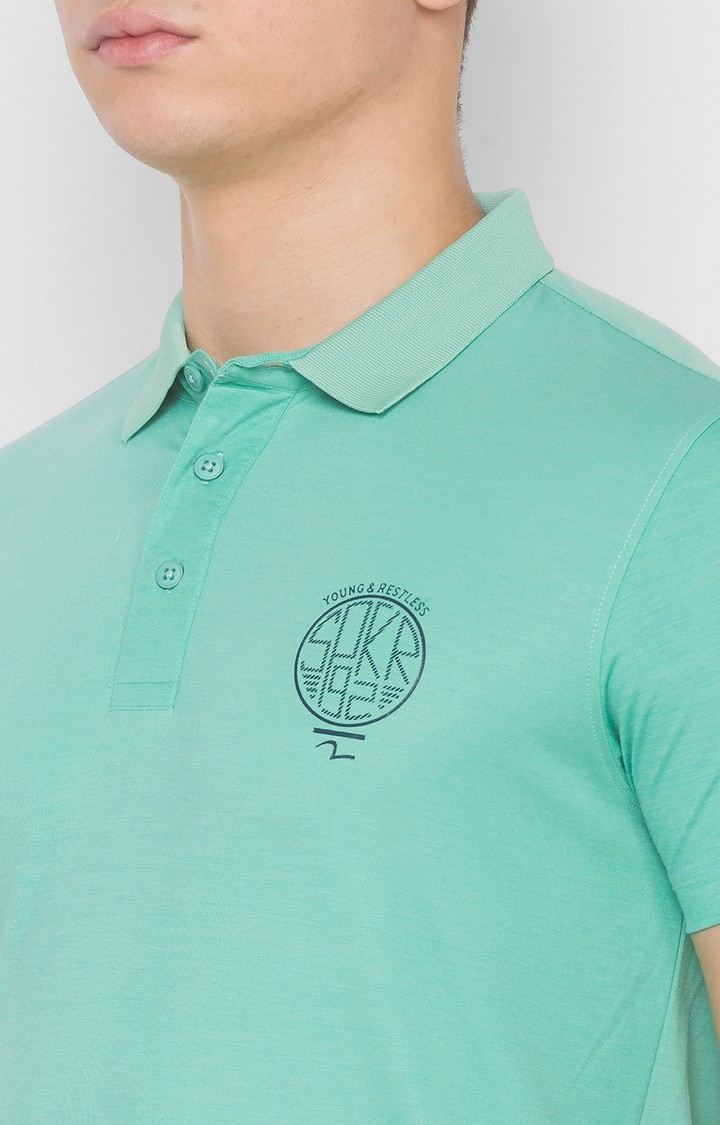spykar | Spykar Green Blended Polo T-Shirts (Slim) 4