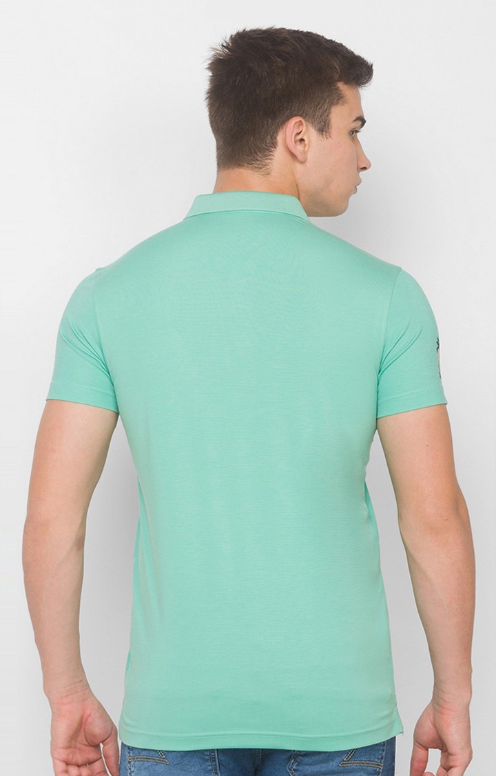 spykar | Spykar Green Blended Polo T-Shirts (Slim) 3