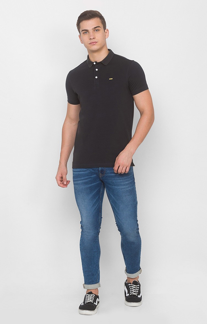 spykar | Spykar Grey Cotton Slim Fit Polo T-Shirt For Men 1