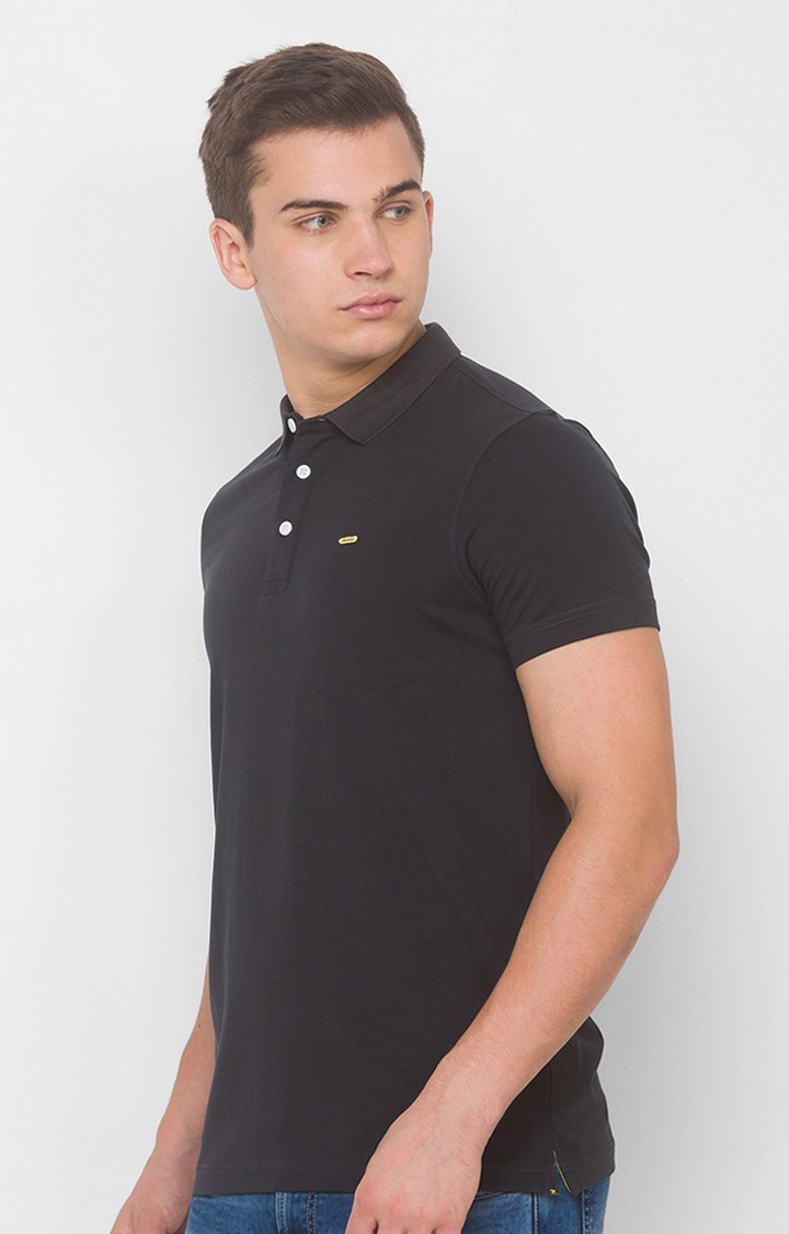spykar | Spykar Grey Cotton Slim Fit Polo T-Shirt For Men 2