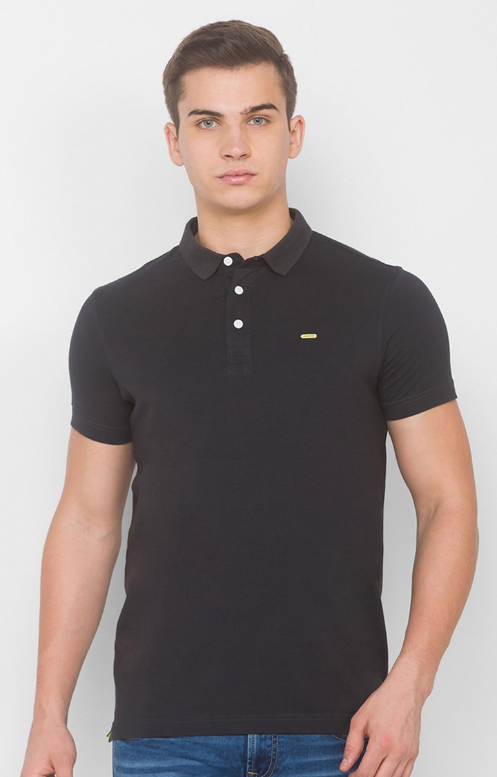 spykar | Spykar Grey Cotton Slim Fit Polo T-Shirt For Men 0