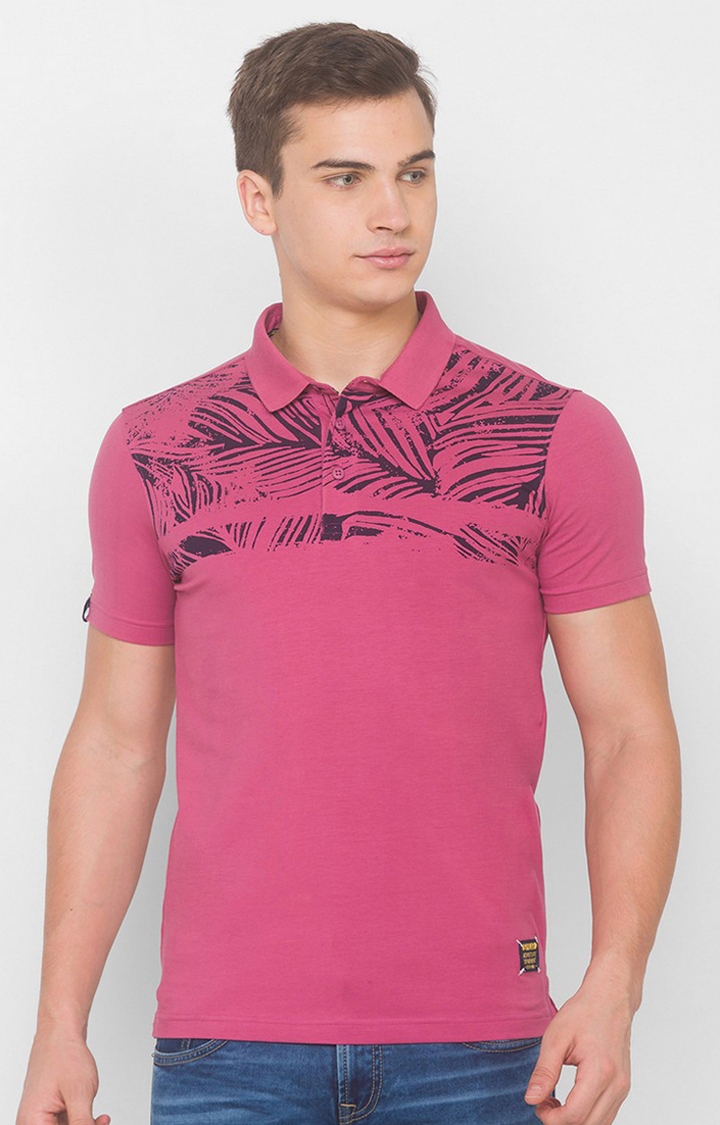 spykar | Spykar Mauve Red Blended Polo T-Shirts 0