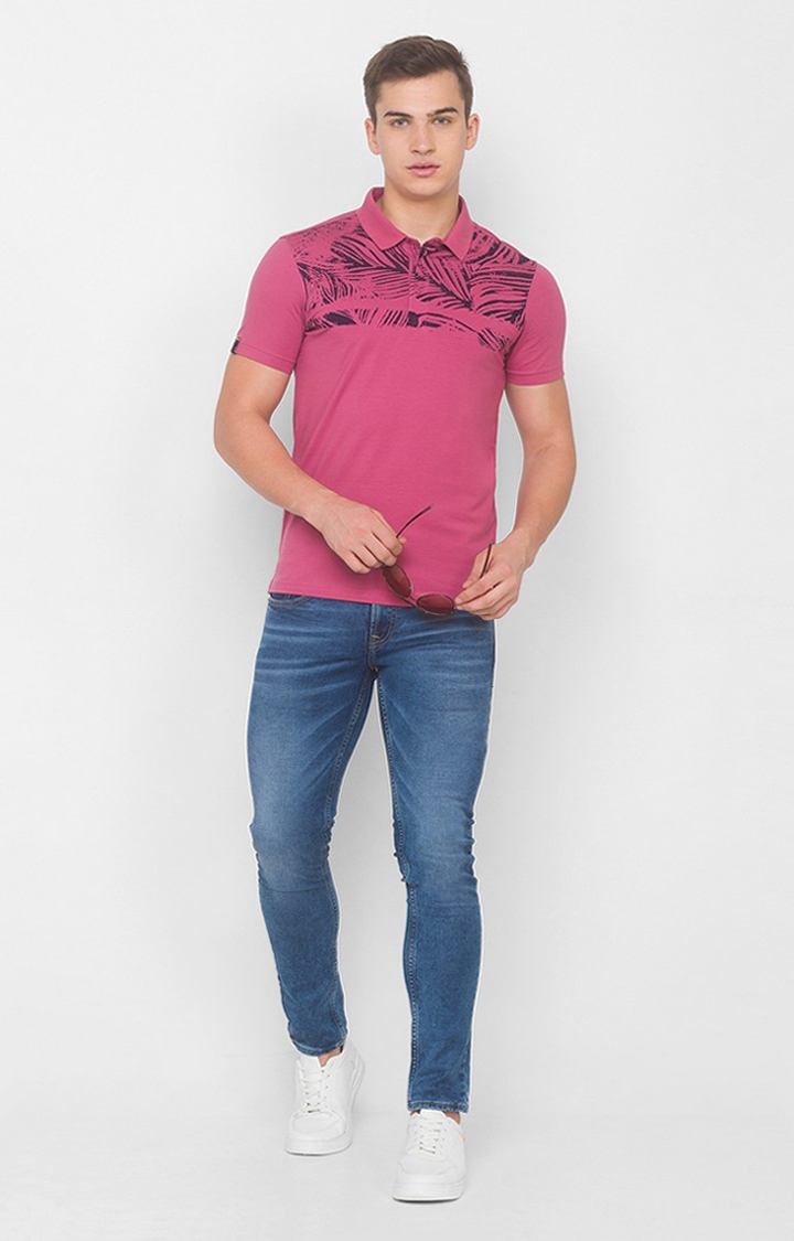 spykar | Spykar Mauve Red Blended Polo T-Shirts 1