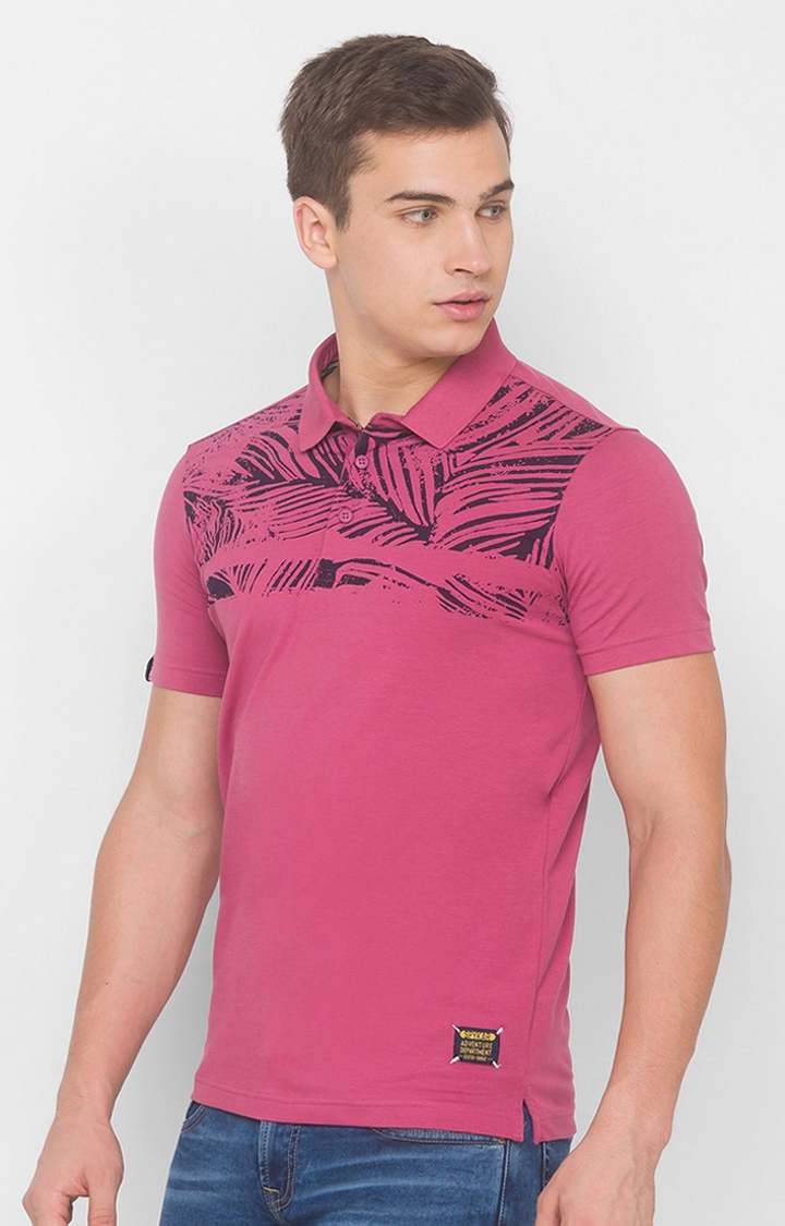 spykar | Spykar Mauve Red Blended Polo T-Shirts 2