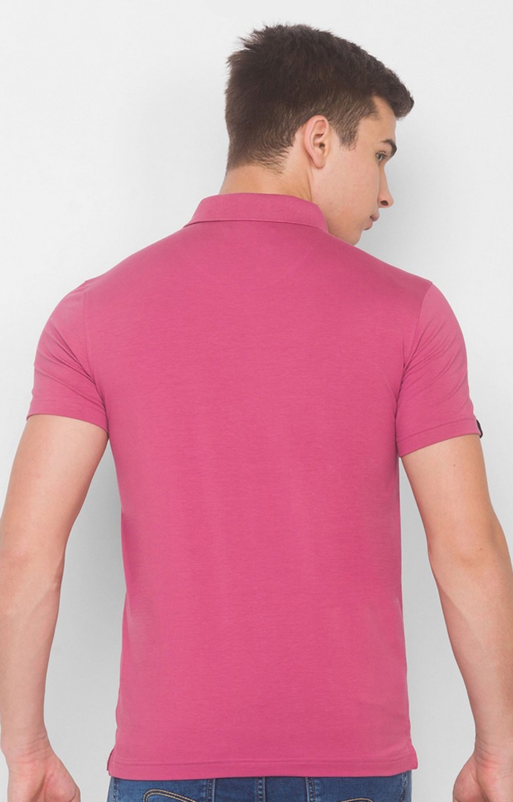 spykar | Spykar Mauve Red Blended Polo T-Shirts 3