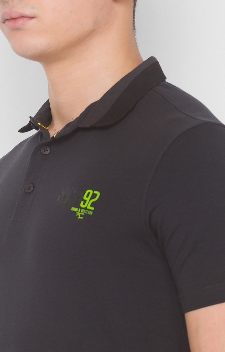 Spykar | Spykar Grey Cotton Slim Fit Polo T-Shirt For Men 4