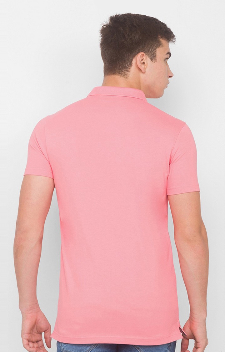 spykar | Spykar Peach Pink Blended Polo T-Shirts 3