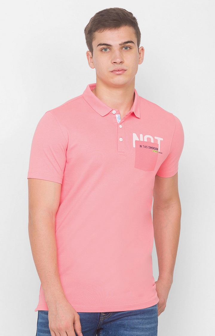 spykar | Spykar Peach Pink Blended Polo T-Shirts 0