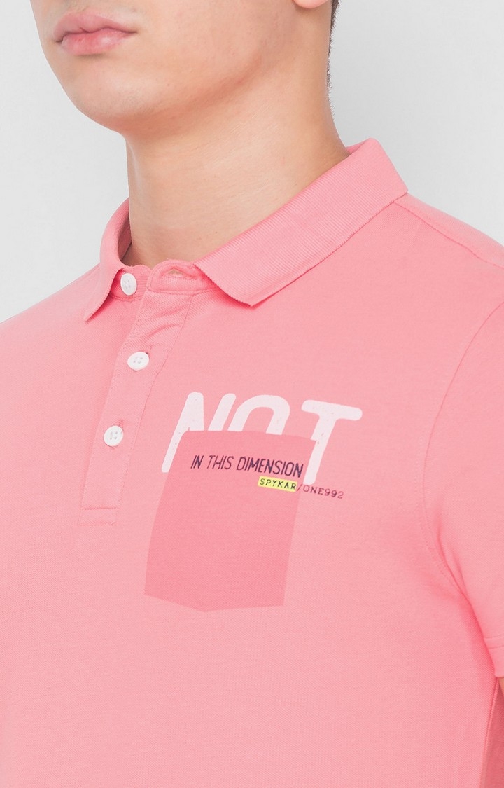 spykar | Spykar Peach Pink Blended Polo T-Shirts 4