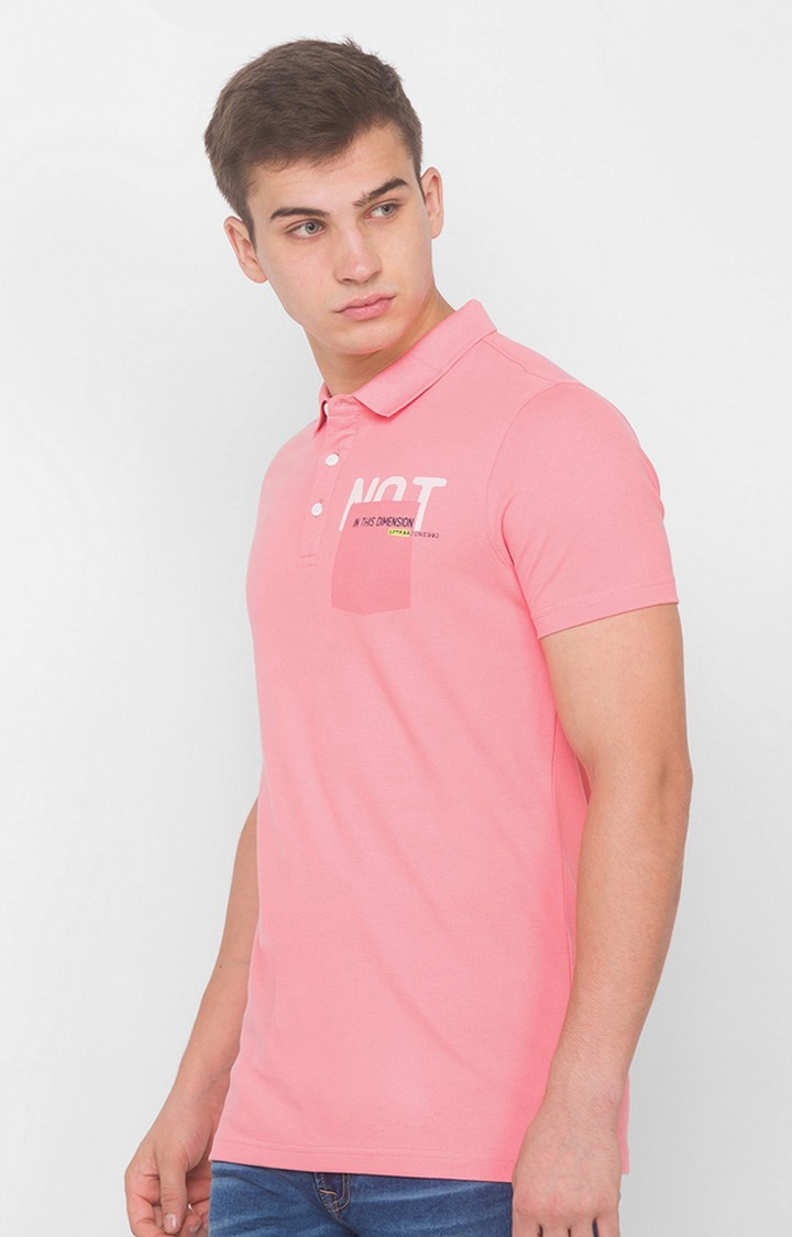 spykar | Spykar Peach Pink Blended Polo T-Shirts 2