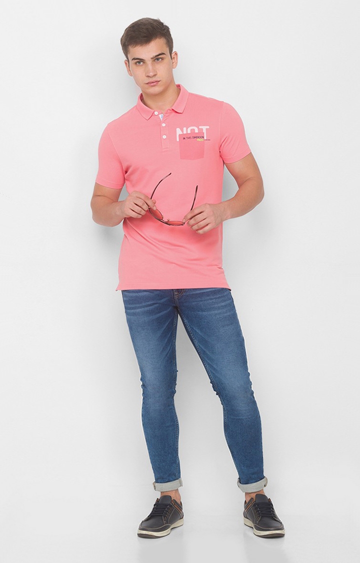 spykar | Spykar Peach Pink Blended Polo T-Shirts 1