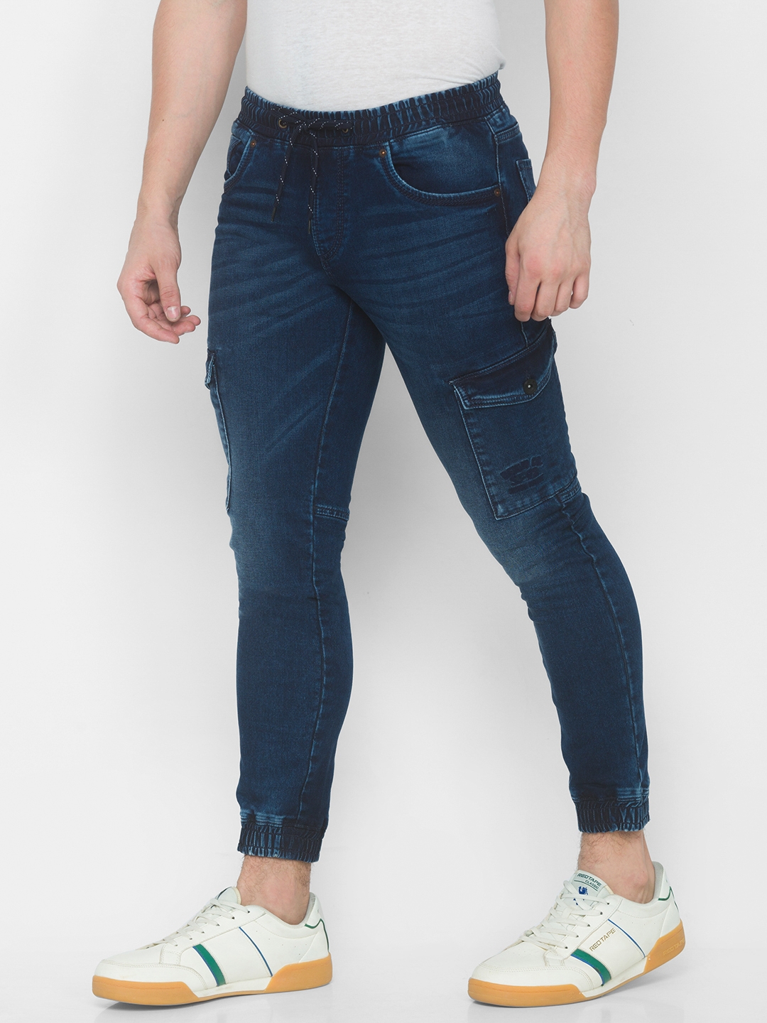 Spykar | Men's Blue Cotton Solid Joggers Jeans 4
