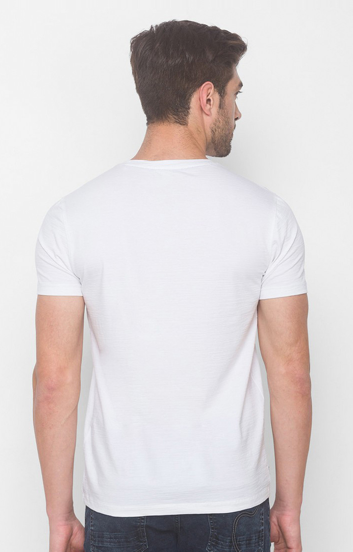 Spykar Off White Blended T-Shirts (Slim)