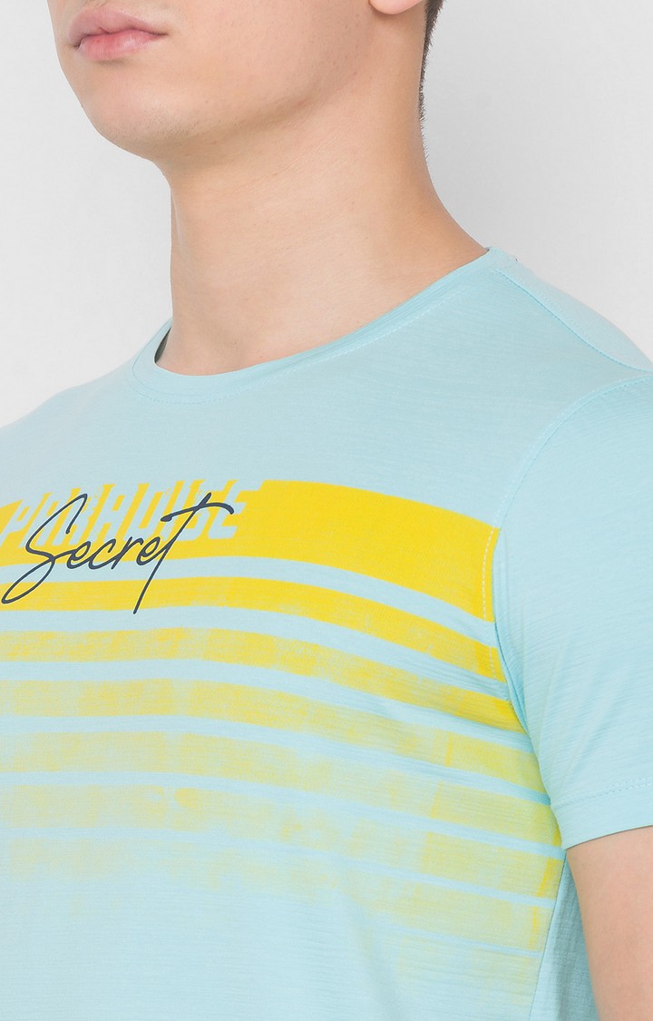 Spykar Blue Cotton Slim Fit T-Shirt For Men