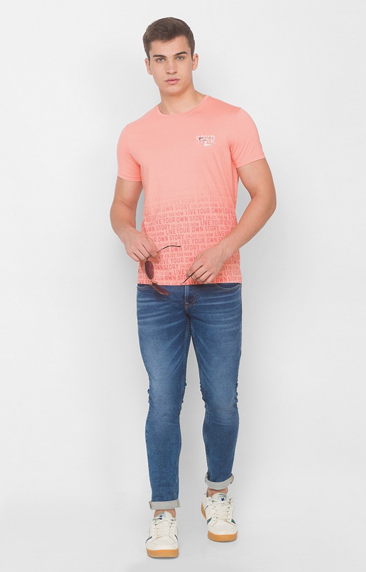 spykar | Spykar Peach Blended T-Shirts (Slim) 1